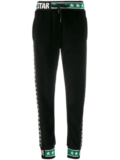 Shop Dolce & Gabbana Cuffed Logo Stripe Track Pants In Black