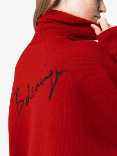 Shop Balenciaga Rollkragenpullover Mit Logo-stickerei In Red