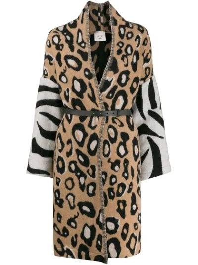 Shop Alysi Leopard Print Coat In Brown