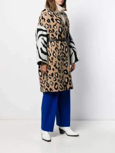 Shop Alysi Leopard Print Coat In Brown