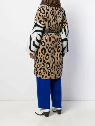 Shop Alysi Leopard Print Coat In Brown