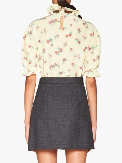 Shop Miu Miu Floral Print Bow Detail Blouse In F0032 Vanilla