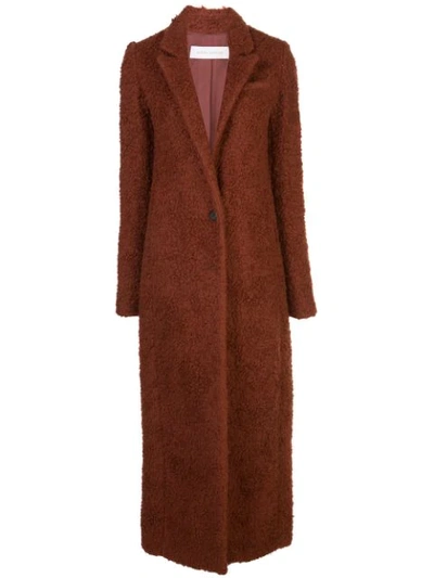 Shop Marina Moscone Single-breasted Shearling Coat In Brown