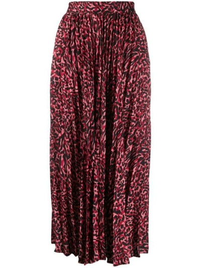 Shop Andamane Pleated Leopard Print Skirt In Red