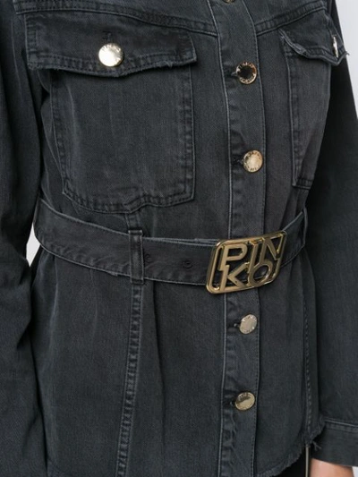 Shop Pinko Brasil Denim Shirt Jacket In Black