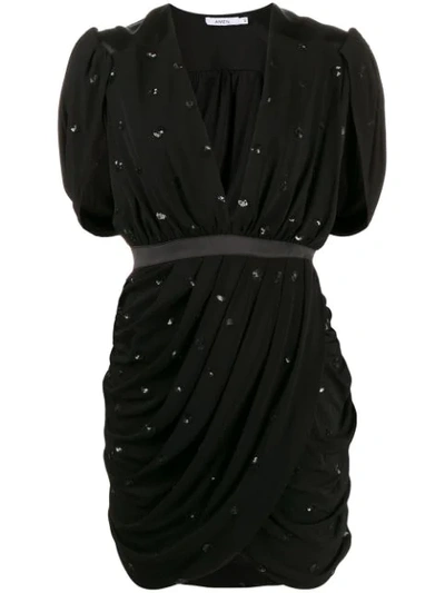 Shop Amen Draped Plunge Mini Dress In Black