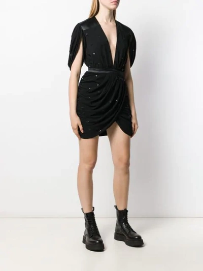 Shop Amen Draped Plunge Mini Dress In Black