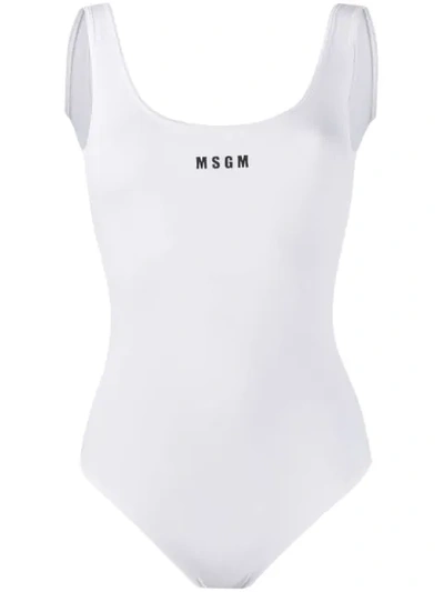 Shop Msgm Logo Printed Bodysuit In White