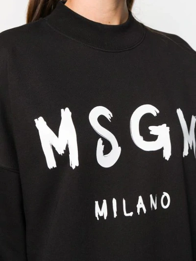 Shop Msgm Logo Print Sweatshirt Dress - Black