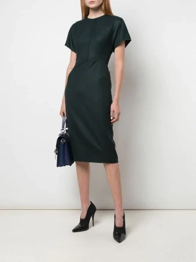 Shop Narciso Rodriguez Fitted Knit Midi Dress In Green