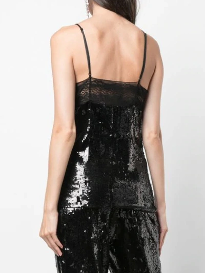 Shop Michael Kors Lace Trimmed Sequinned Top In Black