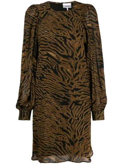 Shop Ganni Tiger Print Shift Dress In Brown