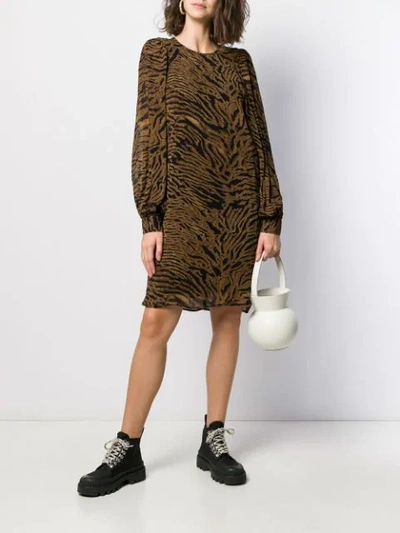 Shop Ganni Tiger Print Shift Dress In Brown