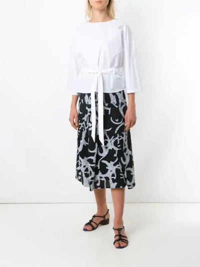 Shop Andrea Marques Belted Wrap Blouse In White