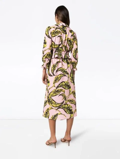 Shop Borgo De Nor Christine Ruffled Leaf Print Midi Dress In Pink