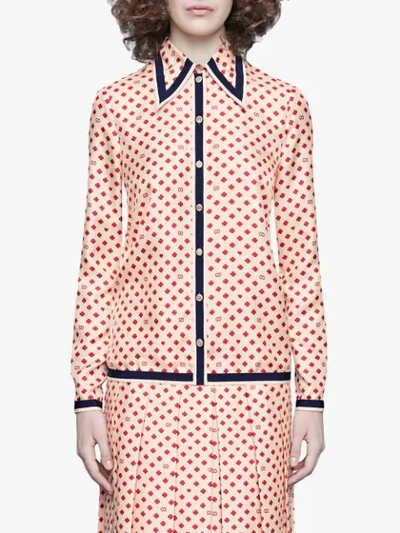 Shop Gucci Gg, Clover And Heart Print Silk Shirt - Neutrals