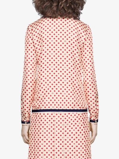 Shop Gucci Gg, Clover And Heart Print Silk Shirt - Neutrals