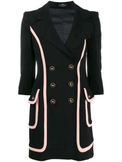 Shop Elisabetta Franchi Fitted Double-breasted Coat In Black