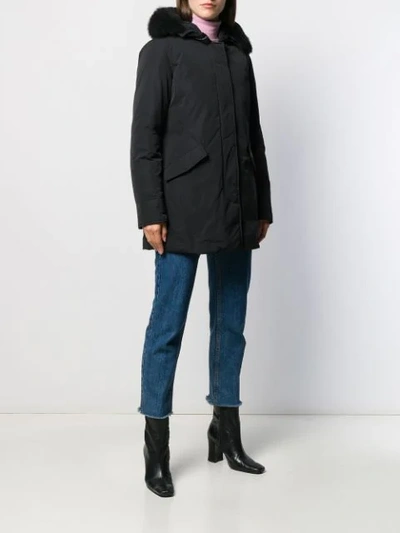 Shop Woolrich Fur Hooded Coat In Black