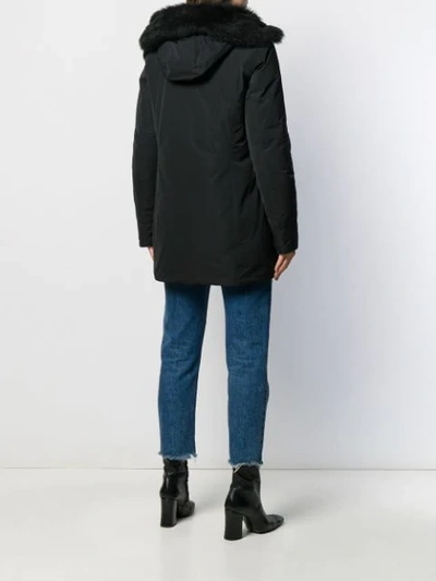 Shop Woolrich Fur Hooded Coat In Black