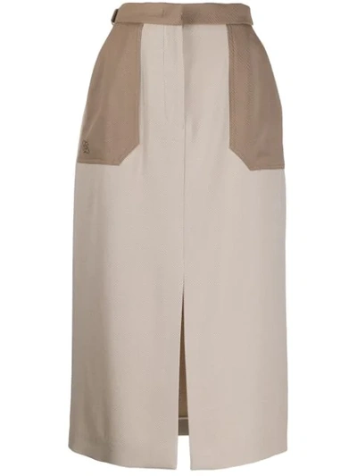 Shop Fendi Straight-cut Midi Skirt In Neutrals