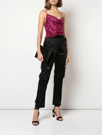 SEQUINED DRAPED-NECK TOP