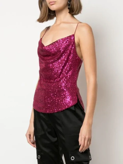 SEQUINED DRAPED-NECK TOP