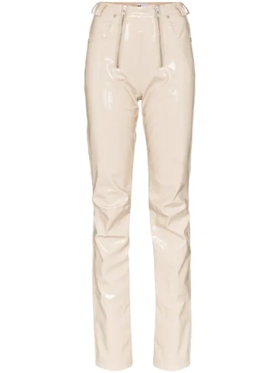 Shop Gmbh Zip Detailed Straight Leg Trousers In Neutrals