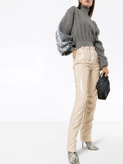 Shop Gmbh Zip Detailed Straight Leg Trousers In Neutrals