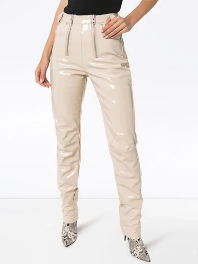 Shop Gmbh Zip Detailed Straight Leg Trousers In Neutrals