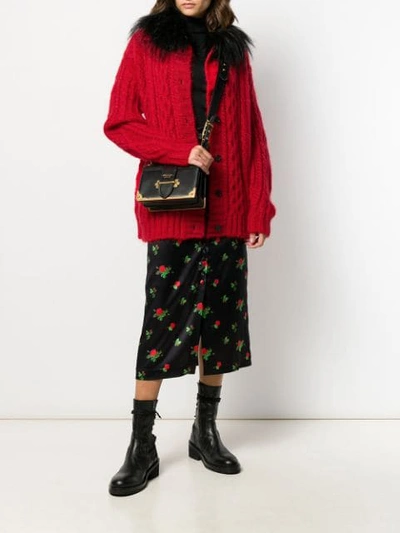 Shop Prada Furry Collar Knitted Cardigan In Red