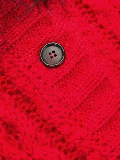 Shop Prada Furry Collar Knitted Cardigan In Red