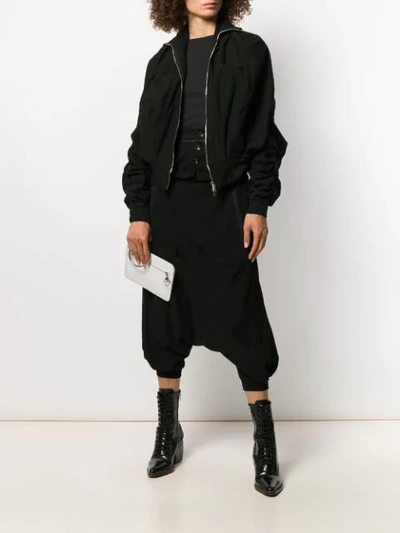 Shop Aganovich Ruched Sleeves Bomber Jacket In Black