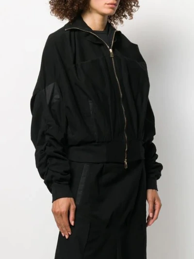 Shop Aganovich Ruched Sleeves Bomber Jacket In Black