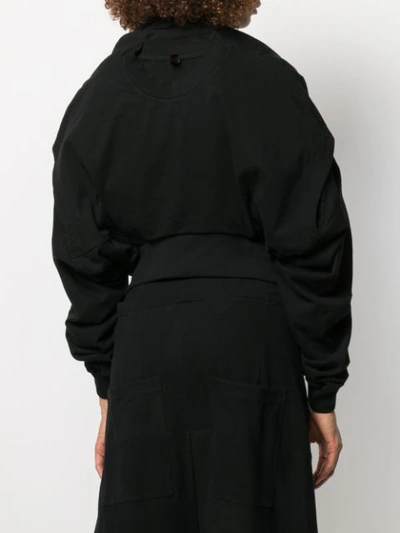 Shop Aganovich Ruched Sleeves Bomber Jacket In Black