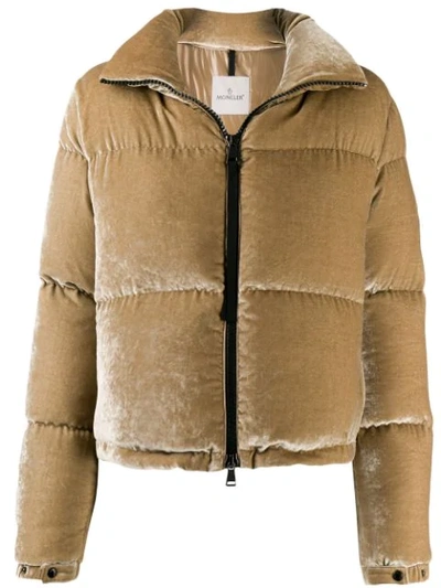 Moncler Rimac Velvet Quilted Down Jacket In Ocre | ModeSens