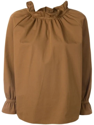 Shop Atlantique Ascoli Ruffled Neck Blouse In Brown