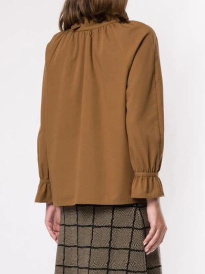 Shop Atlantique Ascoli Ruffled Neck Blouse In Brown