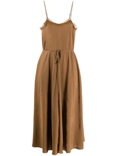 Shop Vince Spaghetti Straps Midi Dress In Brown