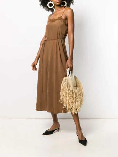 Shop Vince Spaghetti Straps Midi Dress In Brown