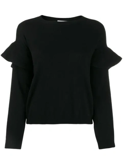 Shop Red Valentino Ruffled Sleeves Crew Neck Jumper In Black