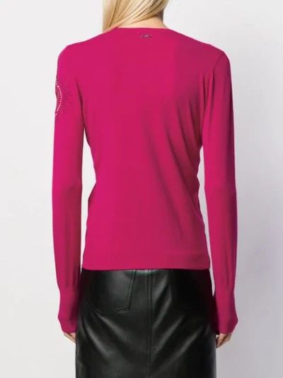 Shop Liu •jo Embellished Sleeve Knit Sweater In Pink
