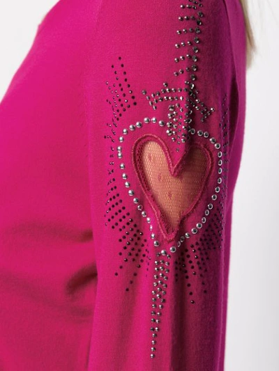 Shop Liu •jo Embellished Sleeve Knit Sweater In Pink