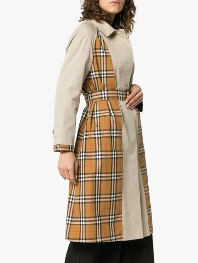 Shop Burberry Panelled Checked Trench Coat In Brown