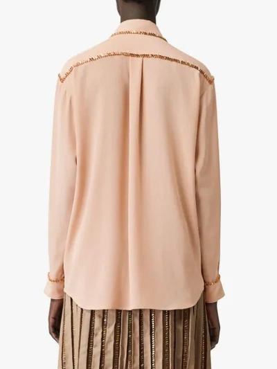 Shop Burberry Crystal Detail Silk Oversized Shirt In Neutrals