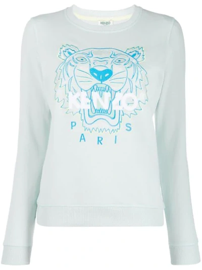 Shop Kenzo Tiger Logo Embroidered Sweatshirt In Blue