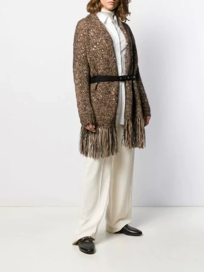 Shop Brunello Cucinelli Sequin Embellished Belted Cardigan In Cw705