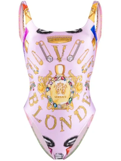 Shop Versace Barocco Print Swimsuit In Pink