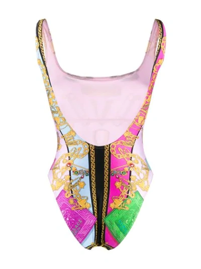 Shop Versace Barocco Print Swimsuit In Pink