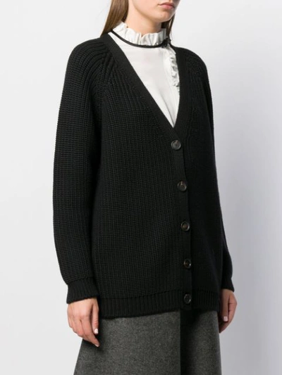 Shop Miu Miu V-neck Cable Knit Cardigan In Black
